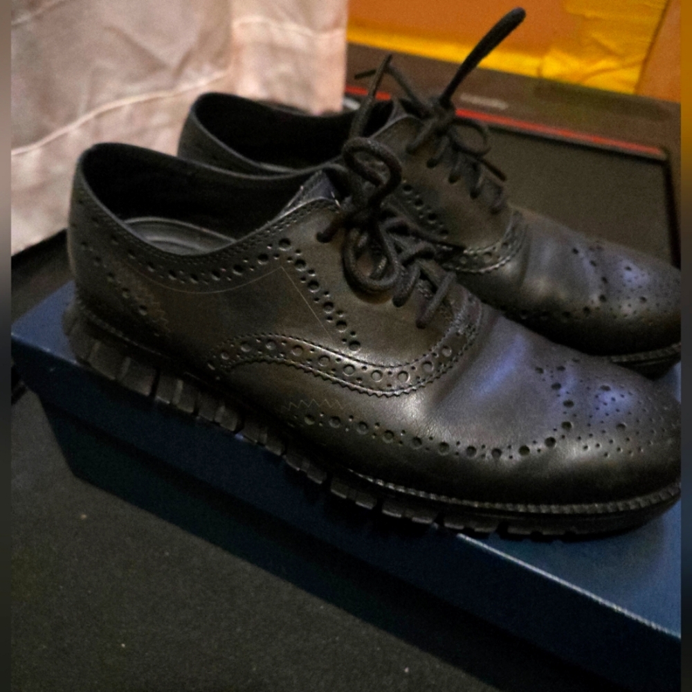 Men's ZERØGRAND Wingtip Oxfords Size 8 Black